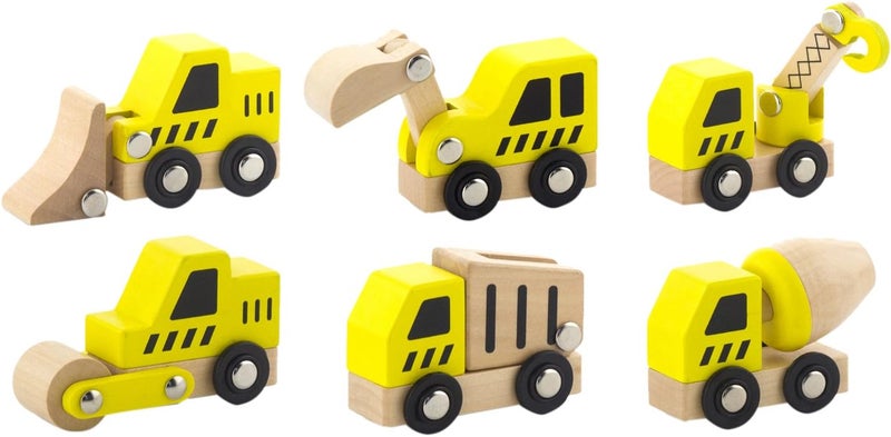 Viga Eitech Viga 6 Wooden Construction Vehicles Set - Childrens Push Along Play Trucks - Image 1